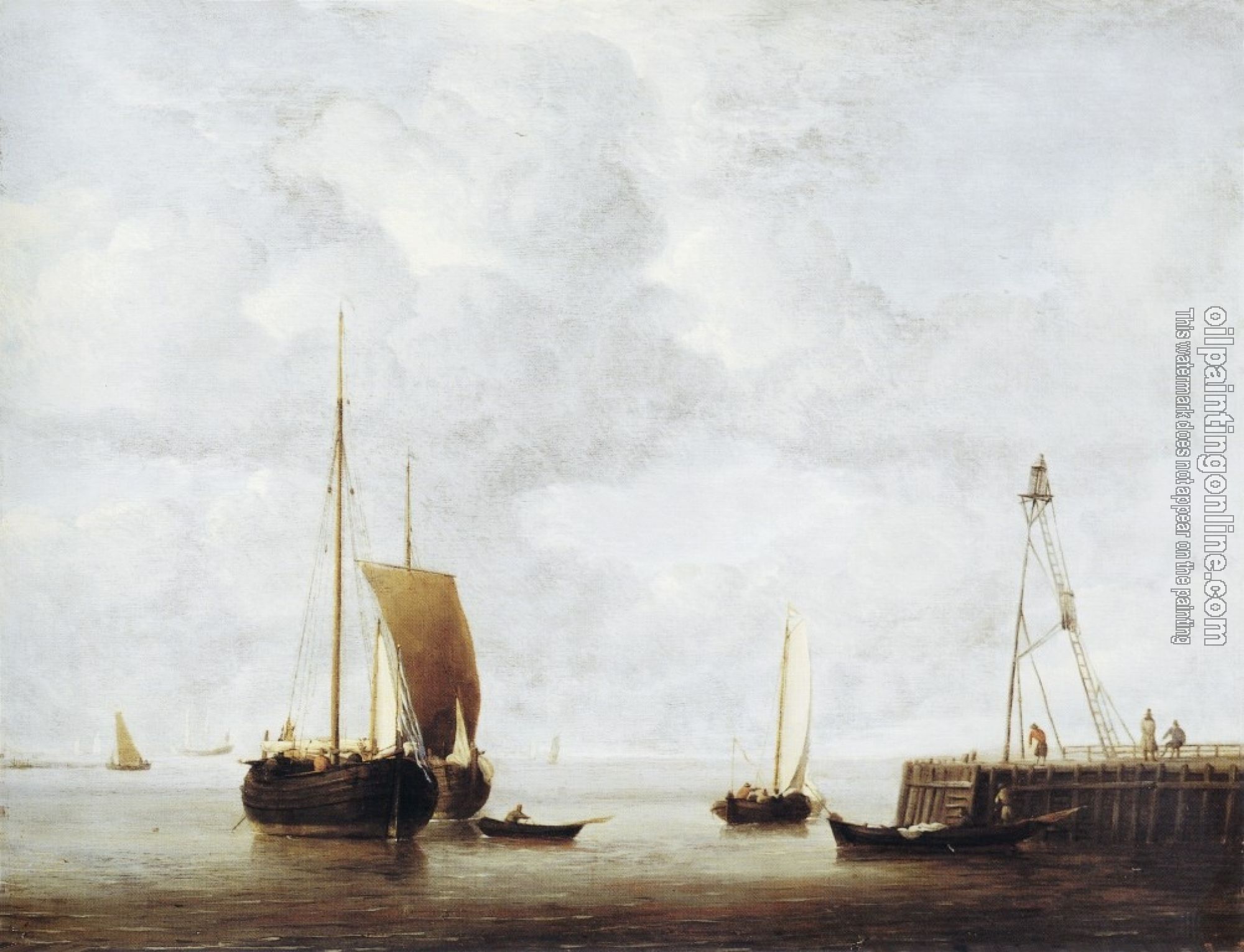 Velde the Younger, Willem van de - A Dutch Hoeker at Anchor near a Pier
